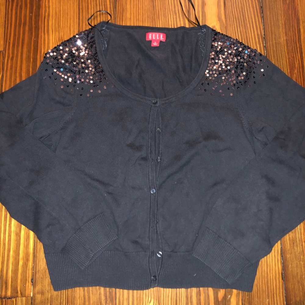 Elle Sequin Charcoal Gray Cardigan, Size XL